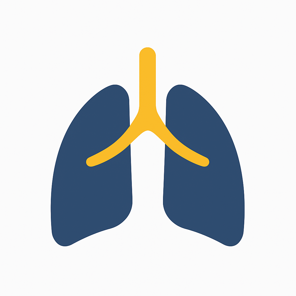 Icône stylisée de poumons représentant la réadaptation respiratoire à Bayeux pour patients atteints de BPCO, asthme, fibrose pulmonaire ou mucoviscidose.